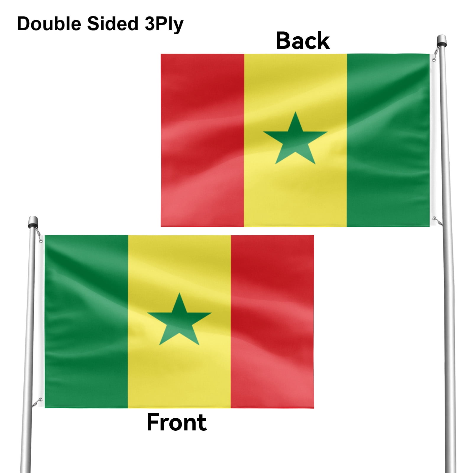 Livetty Double Sided 3 layers Flags 4.85x8 Ft Senegal Flags Banner for Yard Decoration Garden Display For World Soccer Play