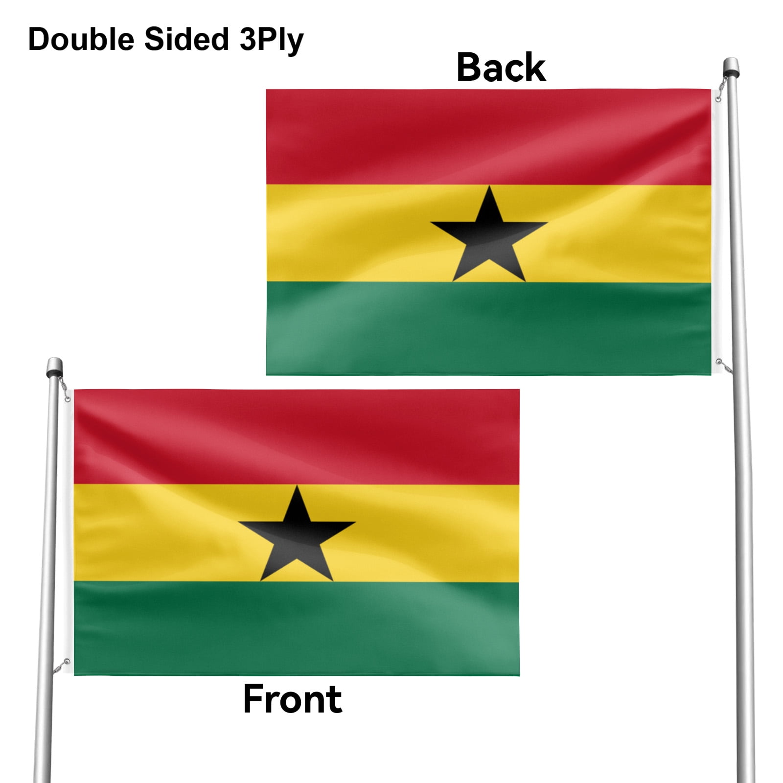 Livetty Double Sided 3 layers Flags 4x6 Ft Ghana Flags Banner for Yard Decoration Garden Display For World Soccer Play