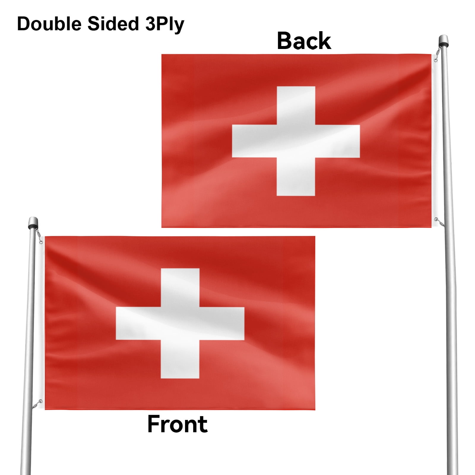 Livetty Double Sided 3 layers Flags 4x6 Ft Switzerland Flags Banner for Yard Decoration Garden Display For World Soccer Play