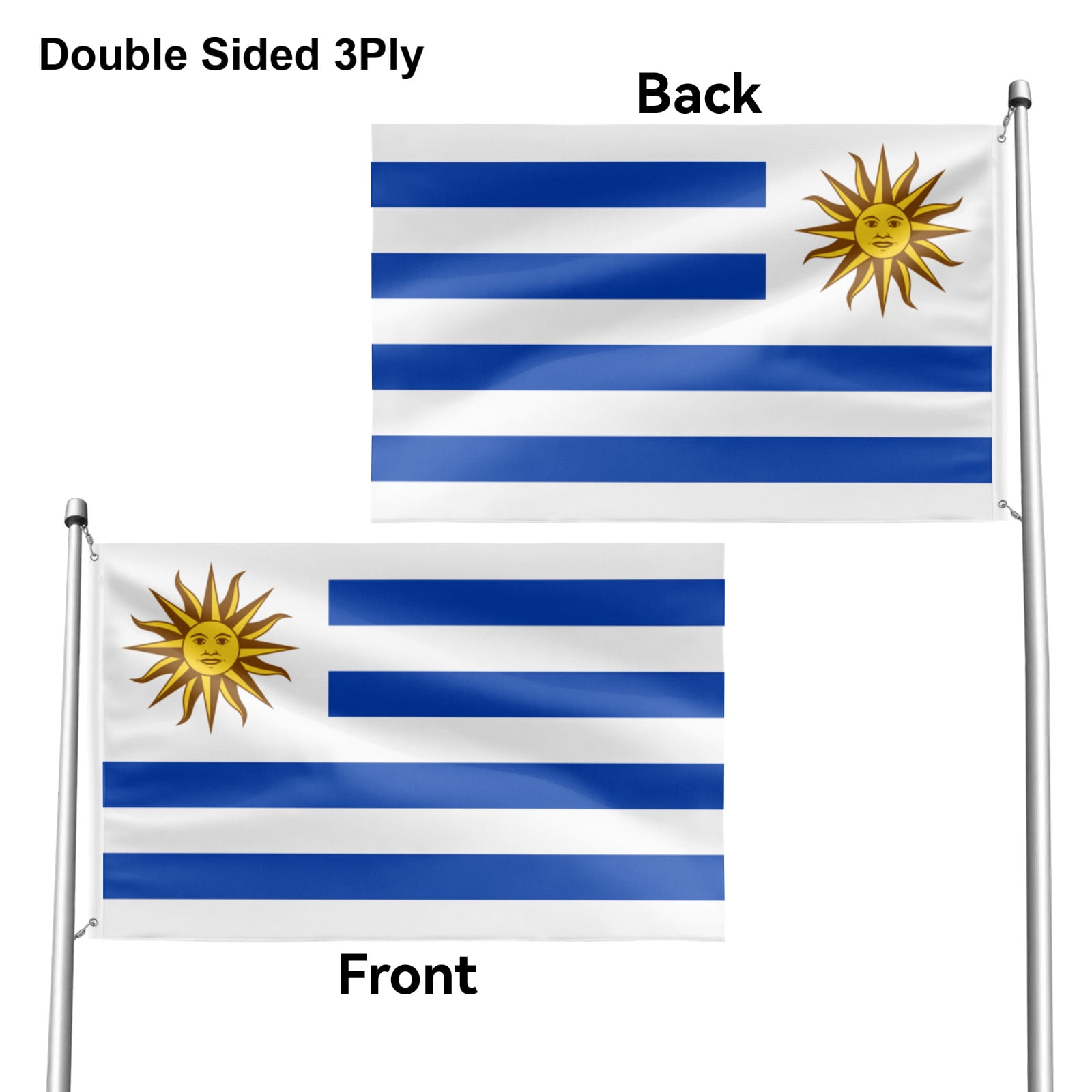 Livetty Double Sided 3 layers Flags 4x6 Ft Uruguay Flags Banner for Yard Decoration Garden Display For World Soccer Play