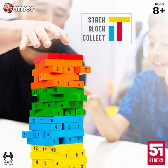 Livevie Hardwood Blocks Stacking Tower Game, Strategy Game for 2 or 4 Players, Suitable for Ages 8 and Up