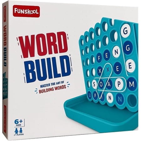 Livevie Word Build 2-Player Educational Word Board Game, Family Desktop Tabletop Game, Includes Grid and Storage Box