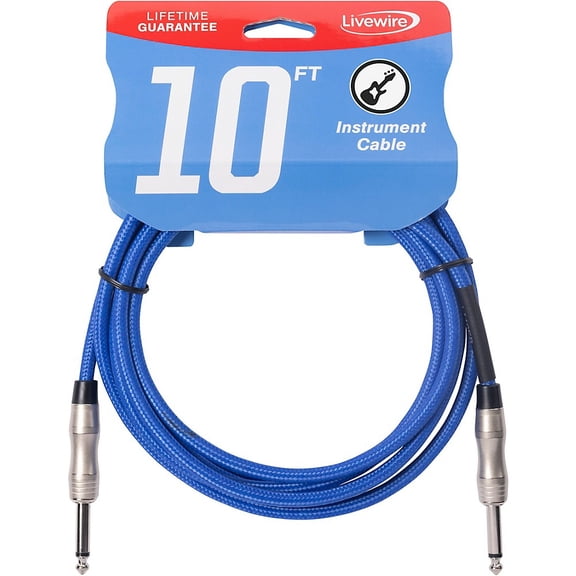 Livewire Braided Instrument Cable with Ergonomic Connectors 10 ft. Electric Blue