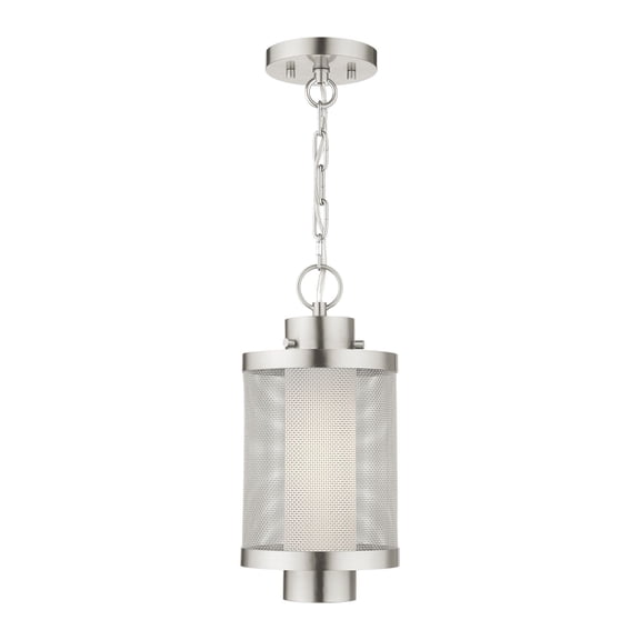 Livex Lighting  1 Light Brushed Nickel Outdoor Chain Hang, 20685-91 - 7" Dia x 14.5" H