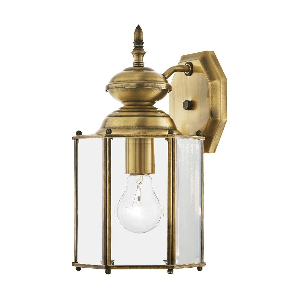 Antique Brass Outdoor Wall Lantern with Clear Beveled Glass