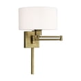 thumbnail image 1 of Livex Lighting 1-Light Swing Arm Modern Metal Wall Lamp in Antique Brass/Oatmeal, 1 of 10