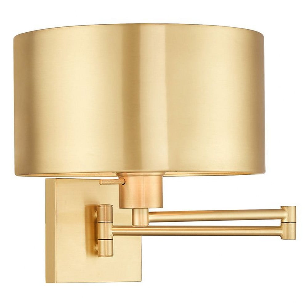 Satin Brass 24.25" Swing Arm Wall Sconce with Drum Shade