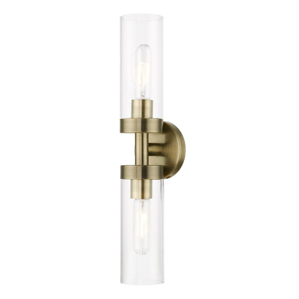 Antique Brass 2-Light Vanity Sconce with Clear Glass Shades
