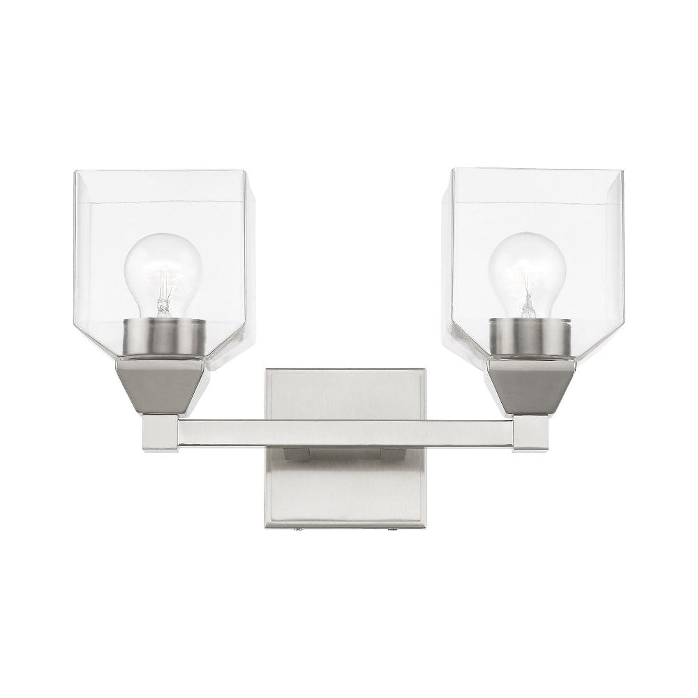 Brushed Nickel 2-Light Vanity Sconce with Clear Glass Shades