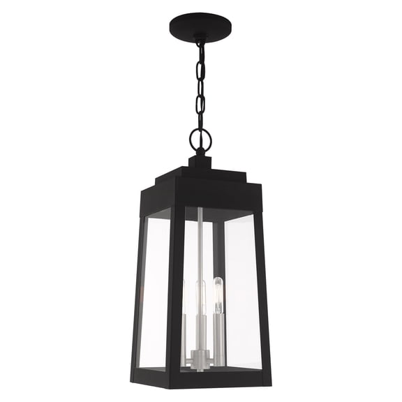 20857-04 Livex Lighting Oslo - 3 Light Outdoor Pendant Lantern in Mid Century Modern Style - 8.25 Inches wide by 19.75 Inches high-Black Finish