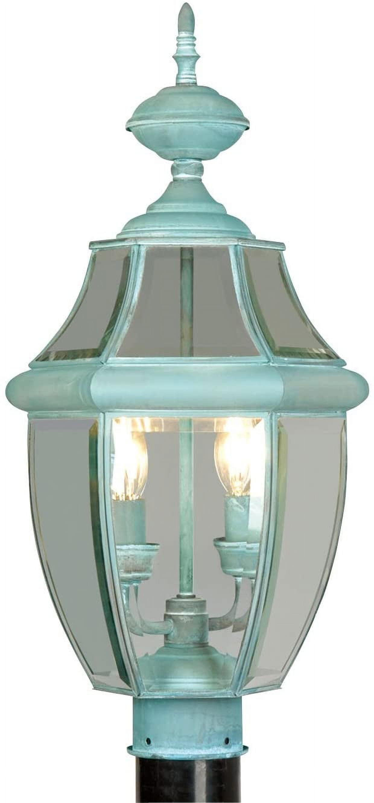 Verdigris Brass 2-Light Outdoor Post Lantern with Clear Glass