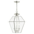 thumbnail image 1 of 2385-91 Livex Lighting Westover - 3 Light Outdoor Pendant Lantern in Farmhouse Style - 12 Inches wide by 18.5 Inches high-Brushed Nickel Finish, 1 of 9