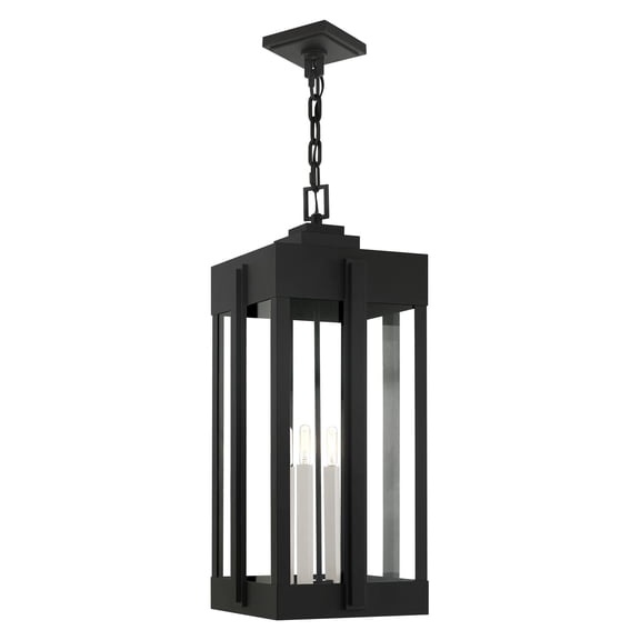 27720-04 Livex Lighting Lexington - 4 Light Outdoor Pendant Lantern in Art Deco Style - 12.63 Inches wide by 29.88 Inches high-Black Finish