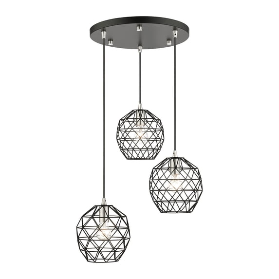 Livex Lighting 3 Light Black Pendant, 46593-04 - 20" Dia x 13" - 65" Adj. H