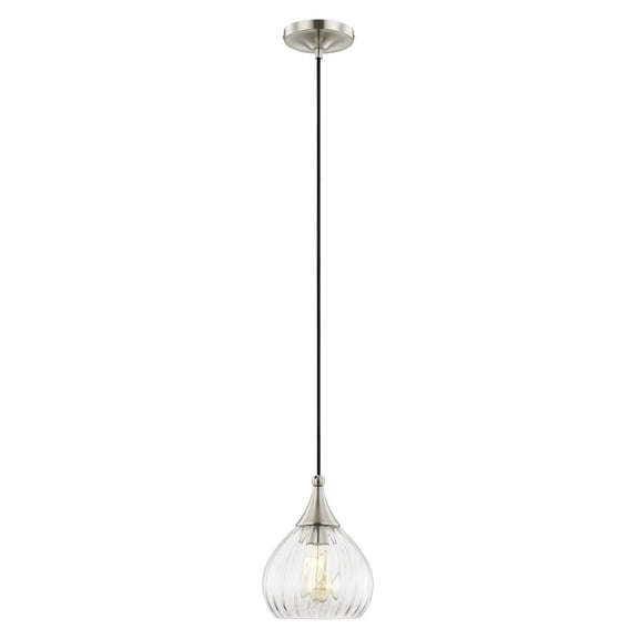 Livex Lighting 7" 1-Light Clear Glass & Metal Single Pendant in Brushed Nickel