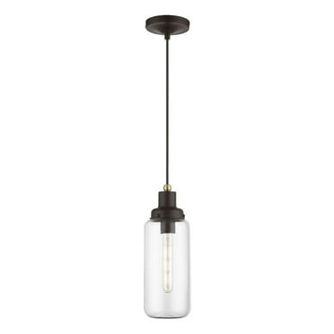 40614-07-Livex Lighting-Oakhurst - 1 Light Mini Pendant In Industrial Style-19.5 Inches Tall and 5 Inches Wide-Bronze/Antique Brass Finish
