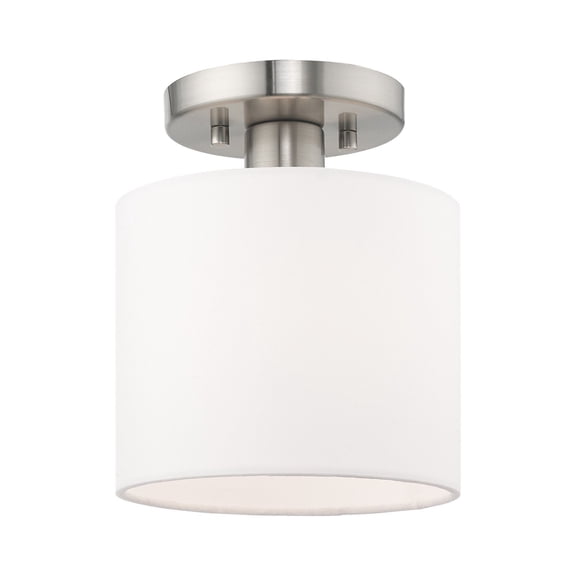 Livex Lighting Meridian 7" 1-Light Metal Semi Flush Mount in Brushed Nickel