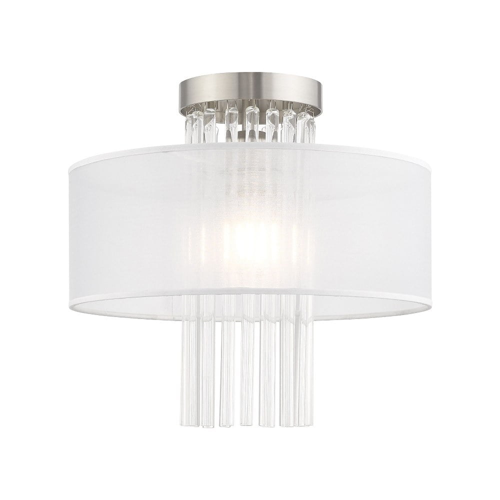 Brushed Nickel Crystal Drum Indoor/Outdoor Flush Mount Light