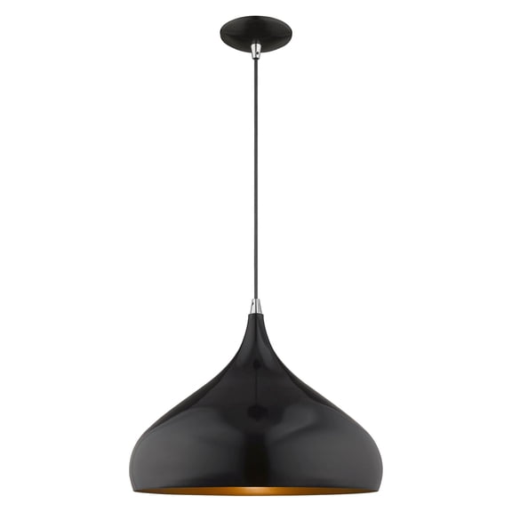 41174-68 Livex Lighting Metal Shade - 1 Light Mini Pendant in Coastal Style - 15.75 Inches wide by 17 Inches high-Shiny Black Finish    -Traditional