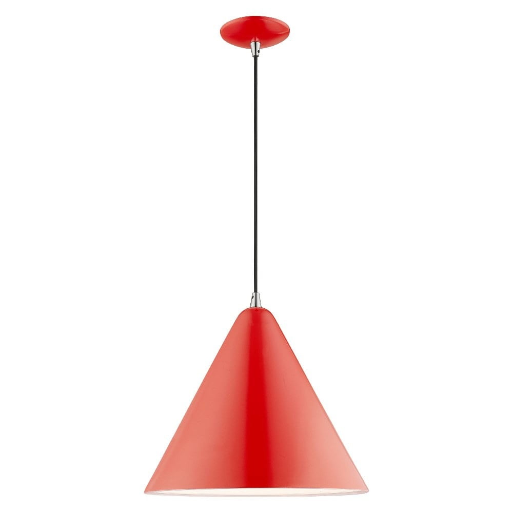Modern Mini Pendant Light in Shiny Red with White Interior Finish