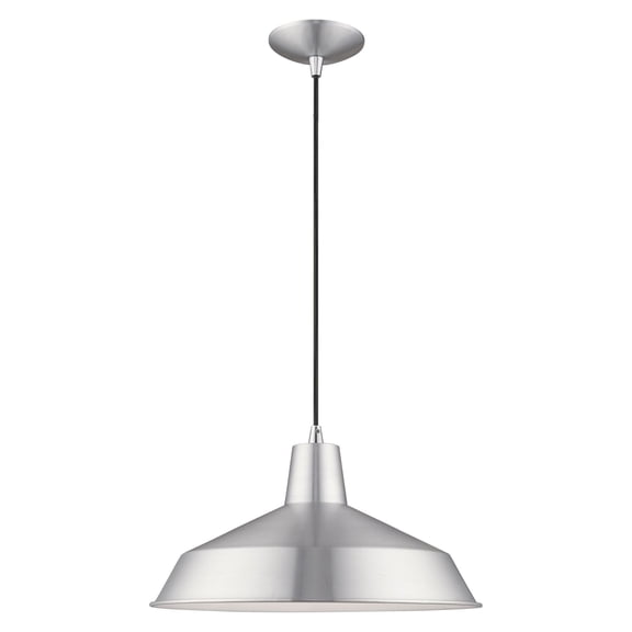 Livex Lighting  Metal Shade 1-Light Mini Pendant - 16"Dia. x 14"-75"Adj. H - 16"Dia. x 14"-75"Adj. H Brushed Aluminum Brushed