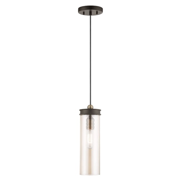 41227-07 Livex Lighting Art Glass - 1 Light Mini Pendant in Coastal Style - 5.13 Inches wide by 15 Inches high-Bronze Finish    -Traditional