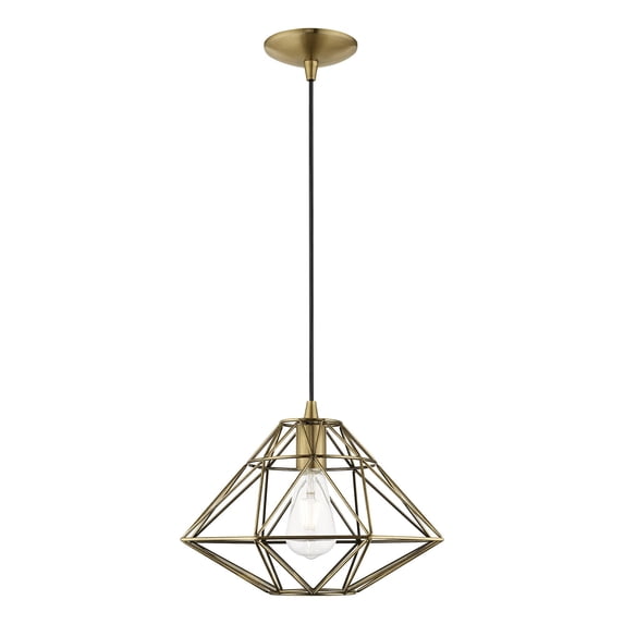 41323-01 Livex Lighting Geometric Shade - One Light Mini Pendant in Contemporary Style - 13.5 Inches wide by 13 Inches high-Antique Brass Finish