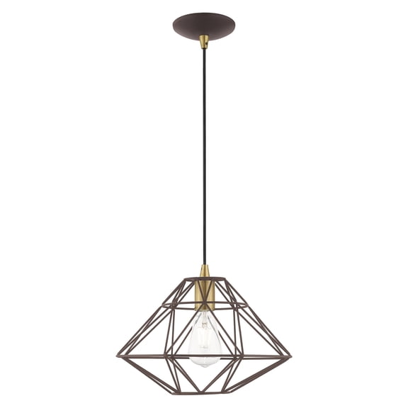 41323-07 Livex Lighting Geometric Shade - One Light Mini Pendant in Contemporary Style - 13.5 Inches wide by 13 Inches high-Bronze Finish