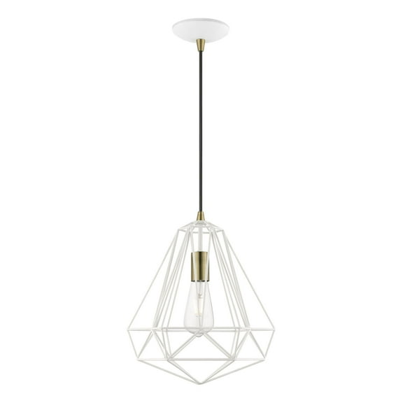 41324-13 Livex Lighting Knox - 1 Light Pendant In Geometric Style-18 Inches Tall and 12.25 Inches Wide-Textured White/Antique Brass Finish