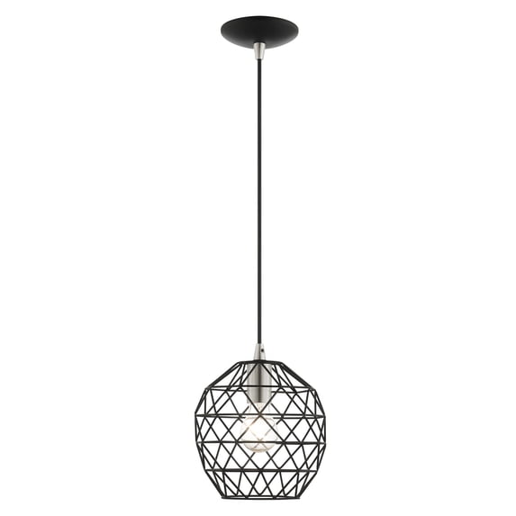 41326-04 Livex Lighting Paxten Shade - One Light Mini Pendant in Industrial Style - 8 Inches wide by 13 Inches high-Black Finish -Traditional