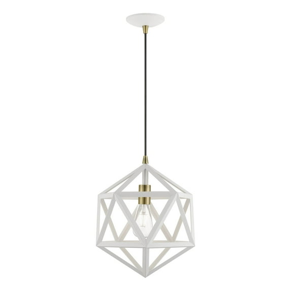 41328-13 Livex Lighting Ashland - 1 Light Pendant In Geometric Style-20.75 Inches Tall and 13 Inches Wide-Textured White/Antique Brass Finish