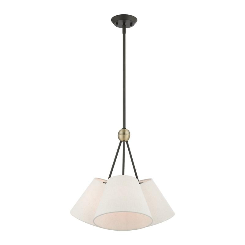 Elegant Symphony 3-Light Bronze & Crystal Chandelier with Oatmeal Fabric Shades