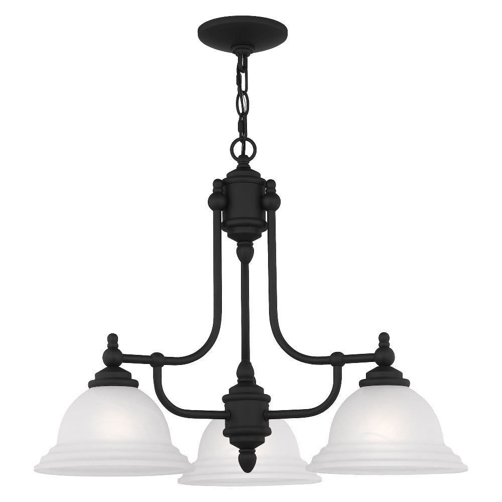 Elegant Black 3-Light Chandelier with White Alabaster Glass