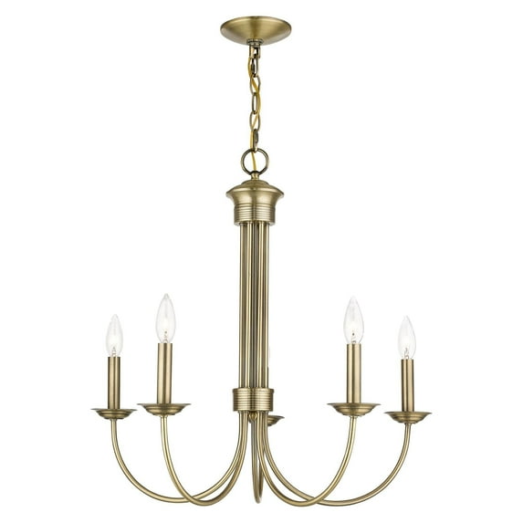 42685-01 Livex Lighting Estate - 5 Light Chandelier in Farmhouse Style - 25 Inches wide by 24 Inches high-Antique Brass Finish -Traditional