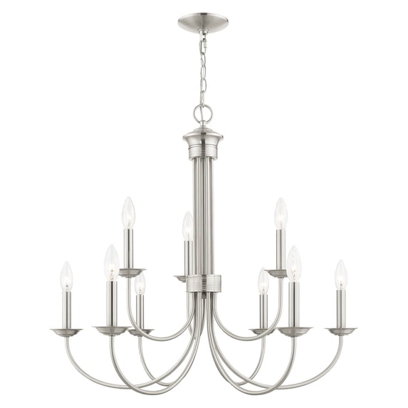 42687-91 Livex Lighting Estate - 9 Light Chandelier in Farmhouse Style - 30 Inches wide by 27 Inches high-Brushed Nickel Finish -Traditional