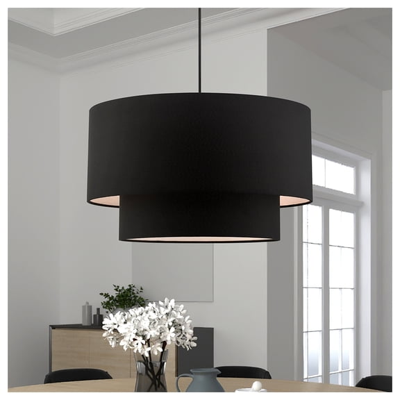 Livex Lighting Bainbridge 20" 3-Light Modern Metal & Fabric Pendant in Black
