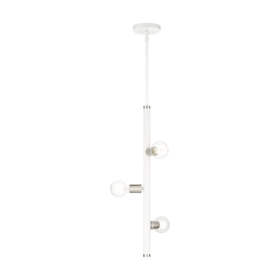 45863-03 Livex Lighting Bannister - 3 Light Pendant in Mid Century Modern Style - 6 Inches wide by 29.5 Inches high-White Finish -Traditional