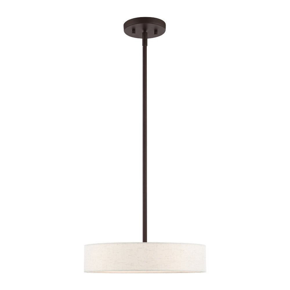 Venlo Modern 4-Light Bronze Drum Pendant with Oatmeal Fabric Shade