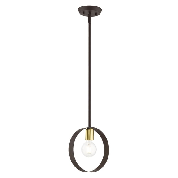 46411-07 Livex Lighting Modesto - 1 Light Pendant in Industrial Style - 5.13 Inches wide by 12.25 Inches high-Bronze Finish    -Traditional