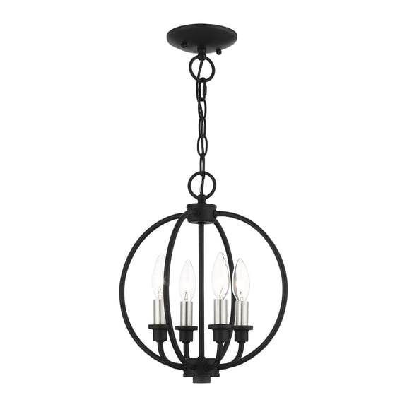4664-04 Livex Lighting Milania - 4 Light Chain Lantern in Farmhouse Style - 12.5 Inches wide by 14.5 Inches high-Black Finish    -Traditional