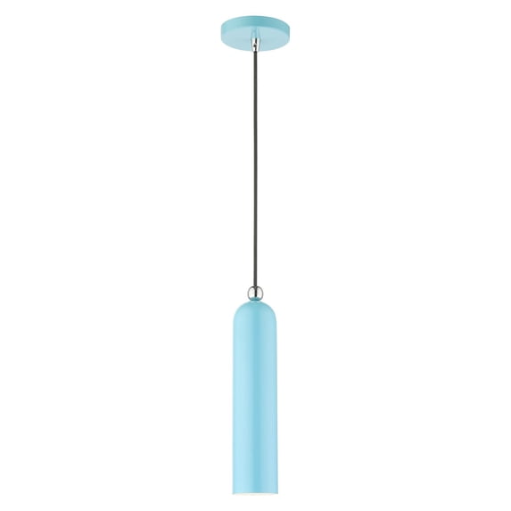 46751-74 Livex Lighting Ardmore - 1 Light Pendant in Mid Century Modern Style - 5.13 Inches wide by 16.5 Inches high-Shiny Baby Blue Finish