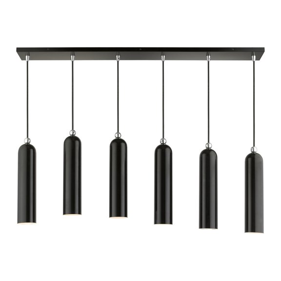46757-68 Livex Lighting Ardmore - 6 Light Linear Pendant in Mid Century Modern Style - 4.5 Inches wide by 16.5 Inches high-Shiny Black Finish