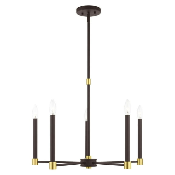 46885-07 Livex Lighting Karlstad - 5 Light Chandelier in Contemporary Style - 24 Inches wide by 20.25 Inches high-Bronze/Satin Brass Finish