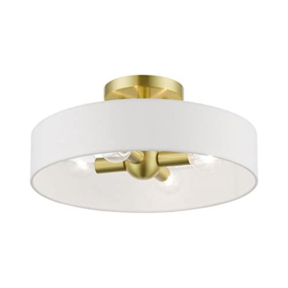 Livex Lighting, 46927-12, Venlo, Semi-Flush, Satin Brass with Shiny White Accents