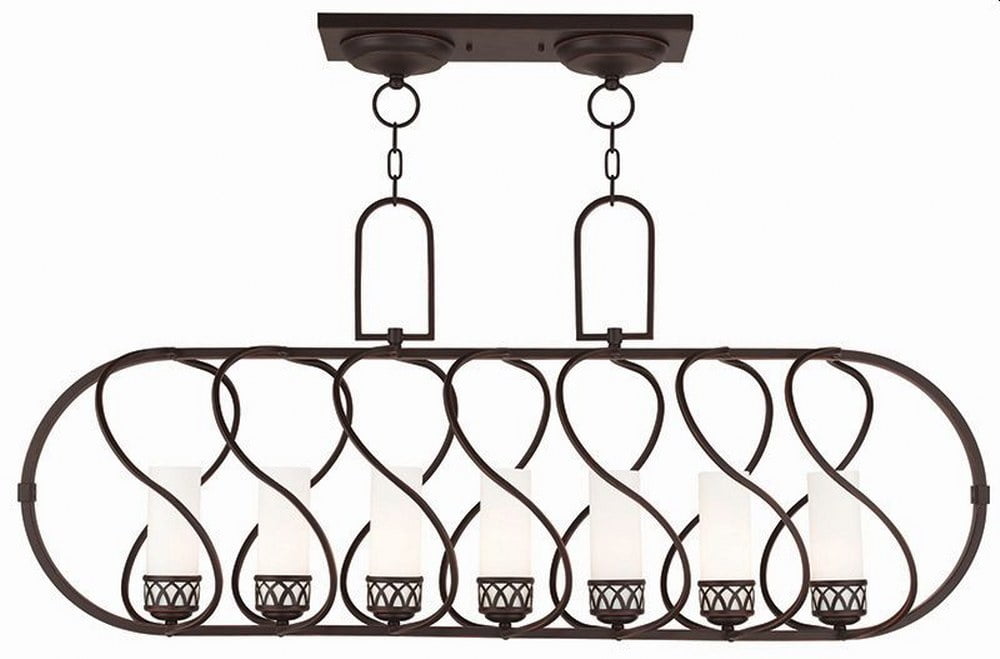 Westfield 7-Light Olde Bronze Linear Chandelier with Satin Opal Glass