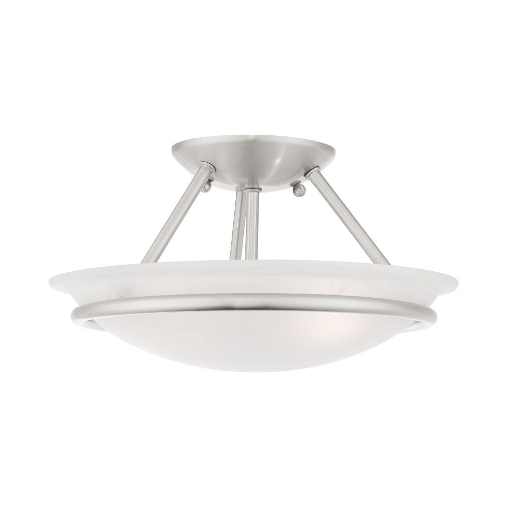 Elegant Alabaster Glass Bowl 2-Light LED Semi Flush Mount in Brushed Nickel
