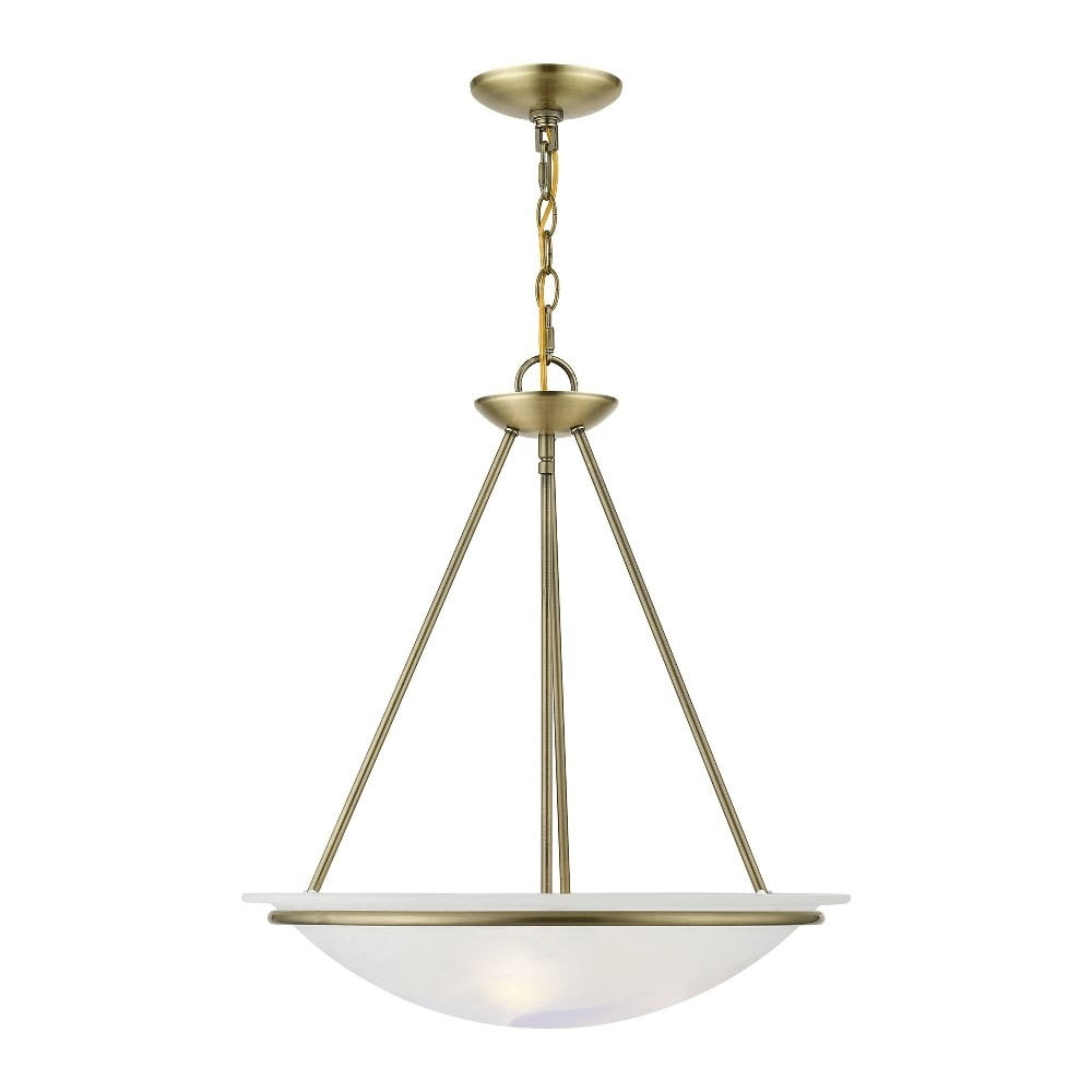 Antique Brass 3-Light Pendant with White Alabaster Glass Shade