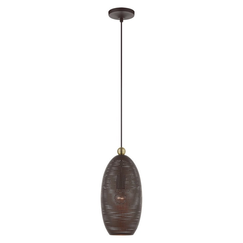 Dublin Crystal Elegance 1-Light Bronze Pendant with Antique Brass Accents