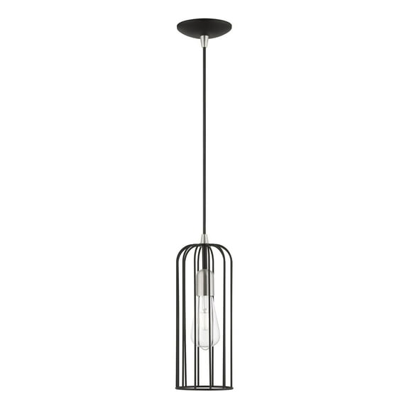 49713-04 Livex Lighting Glenbrook - 1 Light Pendant In Urban Style-19.25 Inches Tall and 5 Inches Wide-Black/Brushed Nickel Finish    -Traditional