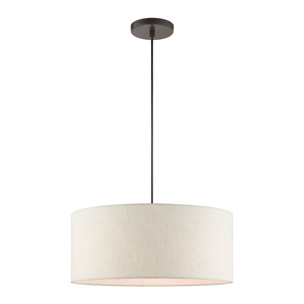 Meadow 3-Light English Bronze Drum Pendant with Oatmeal Shade